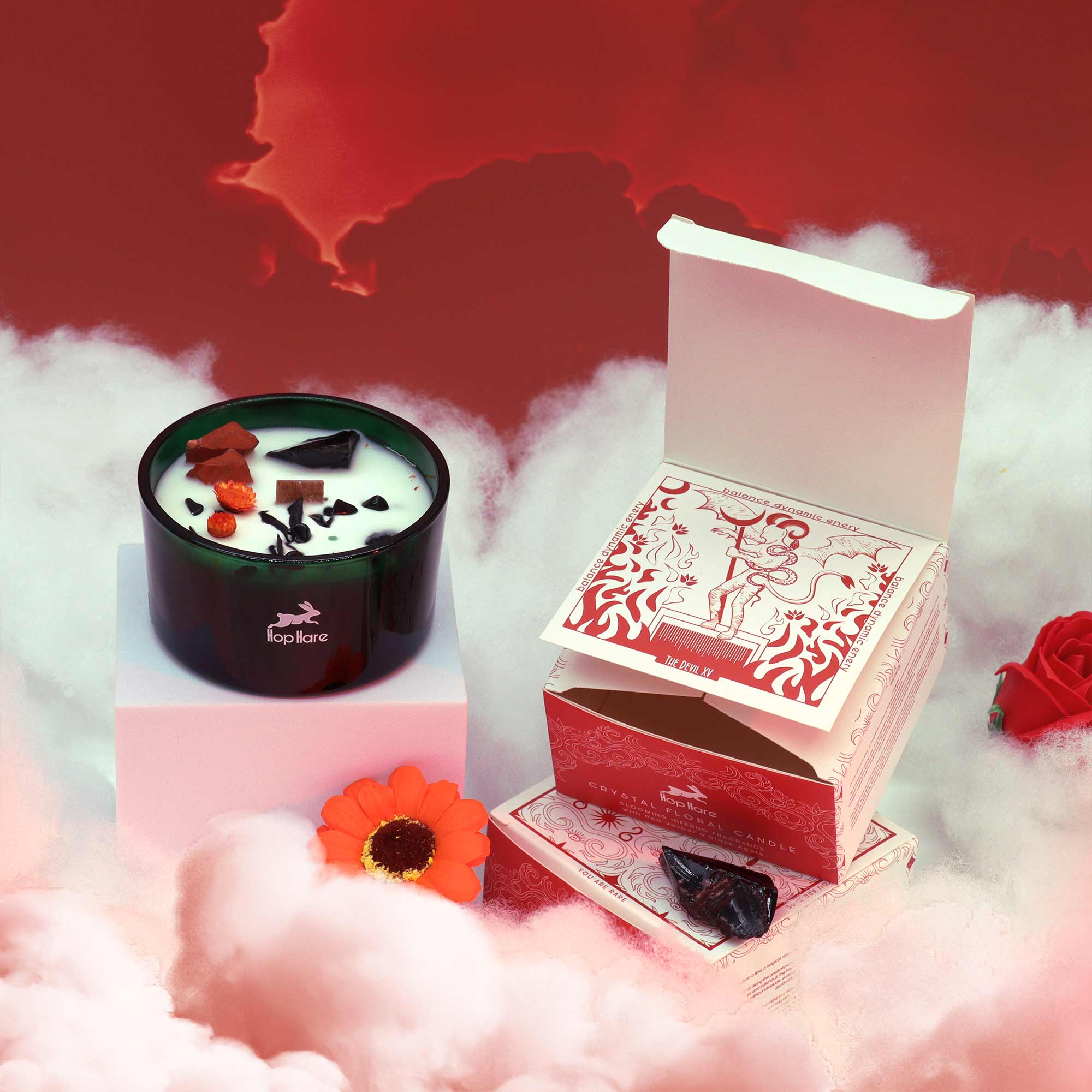 Werkbubbel Crystal Candle - Rode Jaspis & Zwarte Agaat