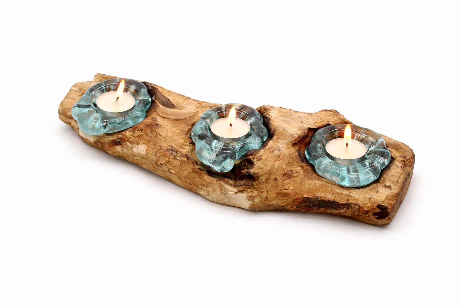 Glazen Kaarsenhouder op Hout – Warm & Uniek